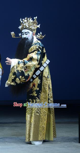 Chinese Kun Opera Elderly Male Garment Apparels Clothing and Headwear Wu Shi Ji Kunqu Opera Treacherous Official Robe Costumes