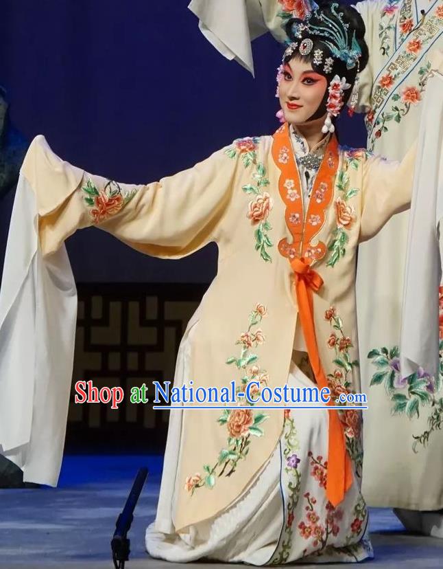 Chinese Kun Opera Noble Lady Dress Costumes and Headdress On A Wall and Horse Kunqu Opera Diva Li Qianjun Garment Apparels