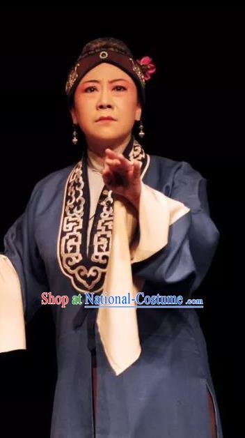 Chinese Kun Opera Laodan Dress Costumes and Headdress On A Wall and Horse Kunqu Opera Elderly Female Garment Apparels