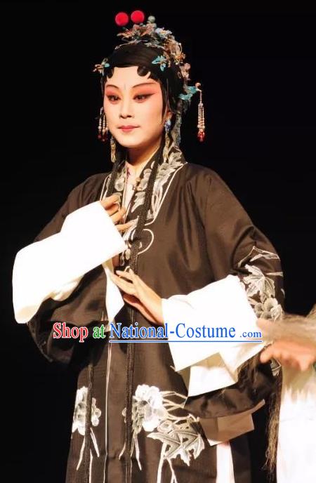 Chinese Kun Opera Tsing Yi Dress Costumes and Headdress On A Wall and Horse Kunqu Opera Actress Li Qianjun Garment Apparels