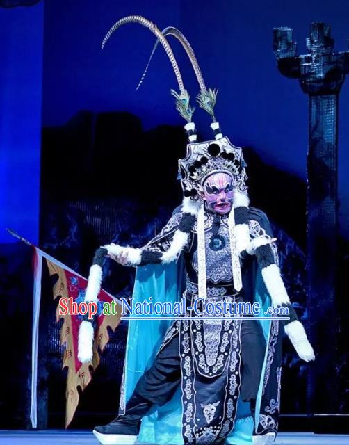 Rain on the Phoenix Tree Chinese Kun Opera Wusheng Garment Costumes and Headwear Kunqu Opera Martial Man An Lushan Apparels Clothing