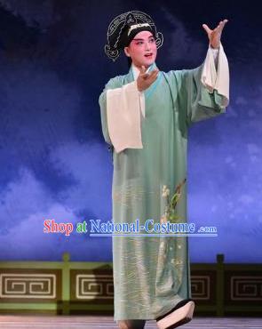 Bai Luo Shan Chinese Kun Opera Scholar Su Yun Apparels Garment Costumes and Headwear Kunqu Opera Xiaosheng Green Robe Clothing