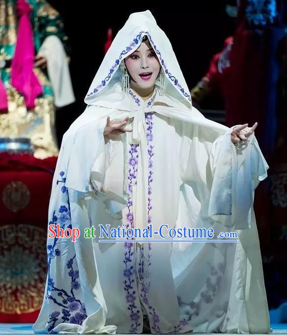 Chinese Kun Opera Distress Maiden Fu Guiying Dress Apparels Costumes and Headdress Burning Incense Kunqu Opera Tsing Yi White Garment