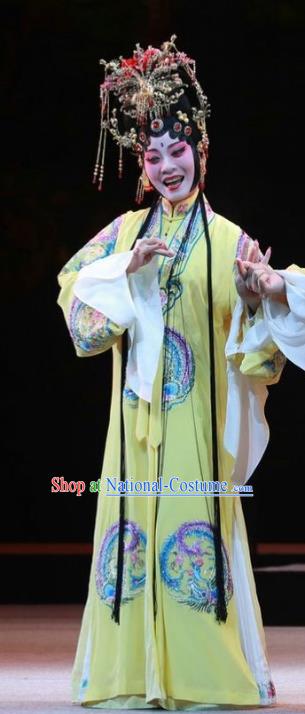 Chinese Kun Opera Diva Yellow Dress Costumes and Headpieces Rain on the Phoenix Tree Kunqu Opera Noble Consort Yang Garment Apparels