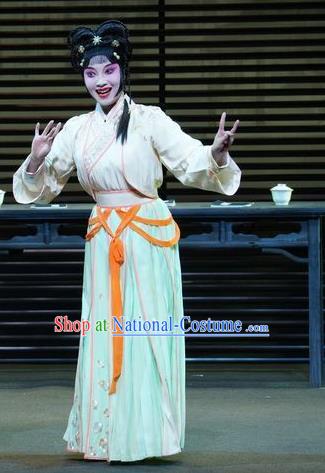 Chinese Kun Opera Servant Girl Apparels Costumes and Headpieces the Legend of Washing the Silk Gauze Kunqu Opera Xiaodan Dress Garment