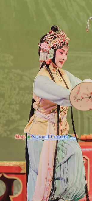 Chinese Kun Opera Xiaodan Dress Apparels Costumes and Headdress The Tale of Handan Kunqu Opera Young Girl Garment