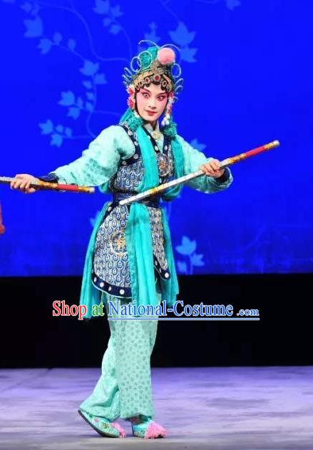 Chinese Kun Opera Swordsplay Actress Apparels Costumes and Headpieces Leifeng Pagoda Kunqu Opera XIaoqing Green Dress Garment