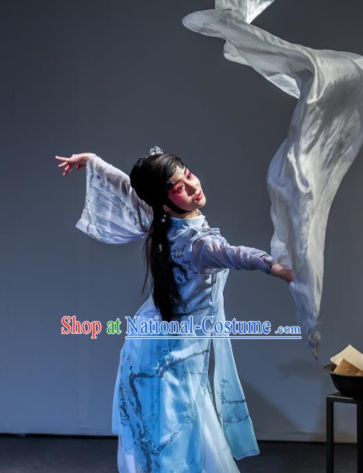 Chinese Kun Opera Young Lady Apparels Costumes and Headpieces Duan Chang Ci Kunqu Opera Dance Girl Dress Garment