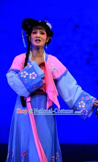 Chinese Huangmei Opera Actress Costumes Apparels and Headpieces Chuan Deng Traditional Anhui Opera Dress Young Female Garment