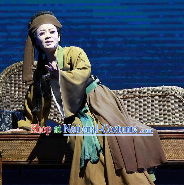 Chinese Huangmei Opera Elderly Woman Costumes Apparels and Headpieces Chuan Deng Traditional Anhui Opera Laodan Dress Garment