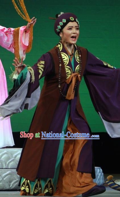 Chinese Huangmei Opera Elderly Taoist Nun Costumes Apparels and Headdress Escaping From the Temple Traditional Anhui Opera Pantaloon Dress Garment