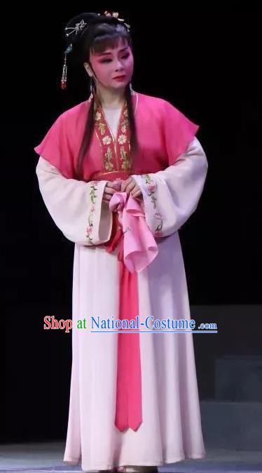 Chinese Shaoxing Opera Maidservant Costumes The Pearl Tower Apparels Yue Opera Young Lady Garment Servant Girl Dress and Hair Accessories