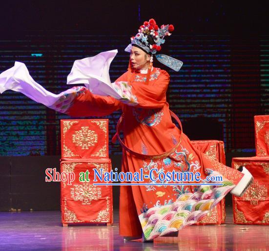 Chinese Shaoxing Opera Xiao Sheng Garment and Hat Yue Opera The Arrogant Princess Apparels Costumes Bridegroom Red Robe