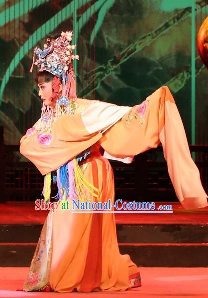 Chinese Huangmei Opera Hua Tan Garment Costumes and Headdress Female Consort Prince Traditional Anhui Opera Royal Princess Dress Apparels