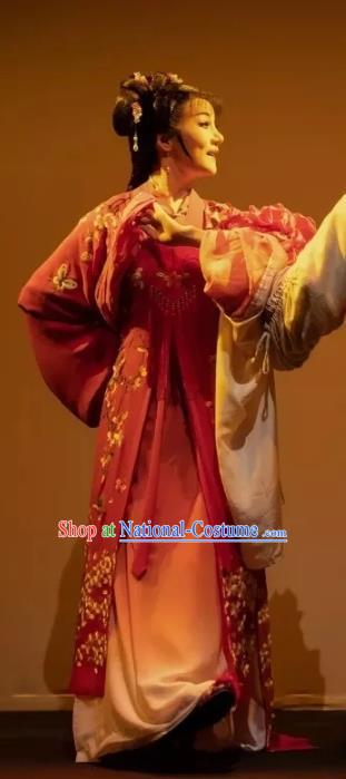 Chinese Huangmei Opera Xue Lang Gui Wang Baochuan Garment Costumes and Headpieces Traditional Anhui Opera Actress Red Dress Young Female Apparels