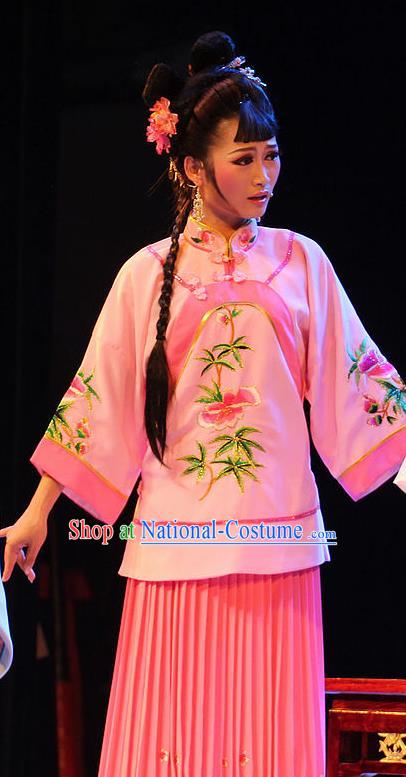 Chinese Huangmei Opera Servant Girl Pink Garment Costumes and Headpieces True and False Groom Traditional Anhui Opera Young Lady Dress Apparels