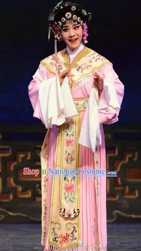 Chinese Huangmei Opera Young Lady Garment Costumes and Headdress Female Consort Prince Traditional Anhui Opera Actress Princess Pink Dress Apparels