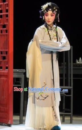 Chinese Ping Opera Distress Female Li Xiuru Apparels Costumes and Headdress Liang Xiao Traditional Pingju Opera Diva Widow Dress Garment