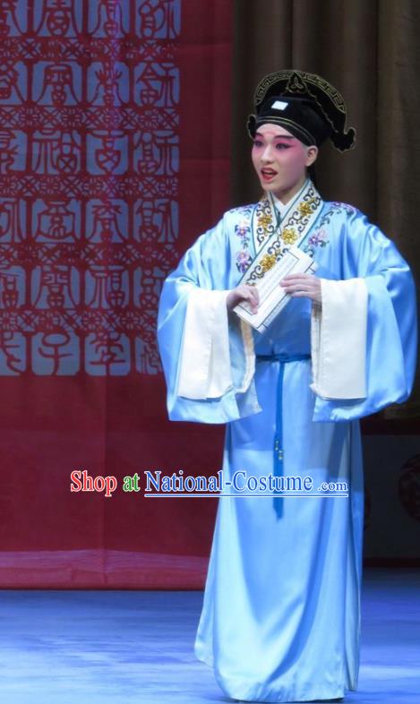 Jie Nv Qiao Pei Chinese Ping Opera Scholar Zhang Baotong Costumes and Headwear Pingju Opera Young Male Apparels Clothing