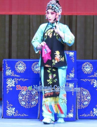 Chinese Ping Opera Xiaodan Li Fengying Garment Costumes and Headdress Jie Nv Qiao Pei Traditional Pingju Opera Dan Dress Young Lady Apparels