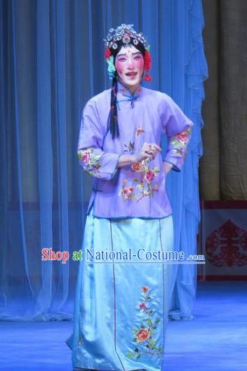 Chinese Ping Opera Rich Lady Wang Meirong Garment Costumes and Headdress Jie Nv Qiao Pei Traditional Pingju Opera Dress Ugly Female Apparels