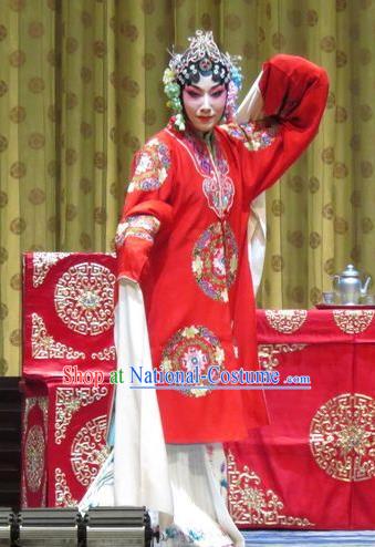 Chinese Ping Opera Hua Tan Red Costumes and Headpieces Jin Yunu Traditional Pingju Opera Young Female Dress Garment Apparels