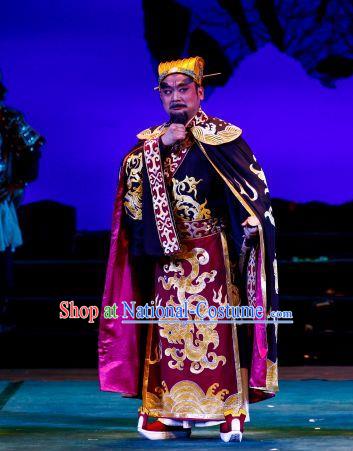 The Sword of Zhong Li Chinese Ping Opera Costumes and Headwear Pingju Opera Wu King Fu Chai Apparels Clothing