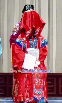 Chinese Ping Opera Diva Bride Costumes Yu He Qiao Apparels and Headdress Traditional Pingju Opera Actress Red Dress Wedding Garment