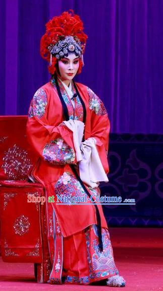 Chinese Ping Opera Diva Wang Yuying Apparels Costumes and Headdress Remember Back to the Cup Traditional Pingju Opera Hua Tan Red Dress Garment