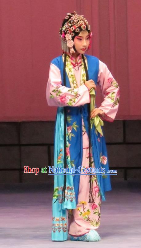 Chinese Ping Opera Young Lady Apparels Costumes and Headpieces Linjiang Post Traditional Pingju Opera Maidservant Dress Garment