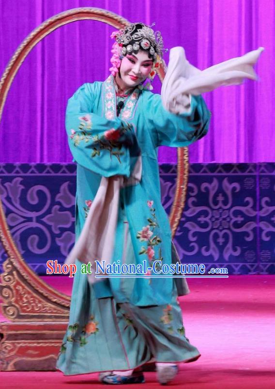 Chinese Ping Opera Actress Apparels Costumes and Headpieces Remember Back to the Cup Traditional Pingju Opera Diva Wang Yuying Blue Dress Garment