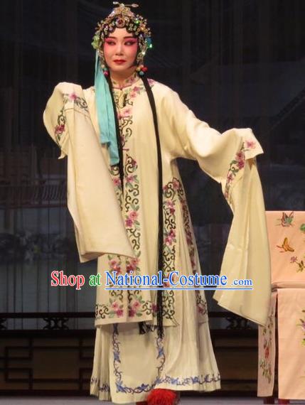 Chinese Ping Opera Huadan Apparels Costumes and Headpieces Remember Back to the Cup Traditional Pingju Opera Actress White Dress Garment