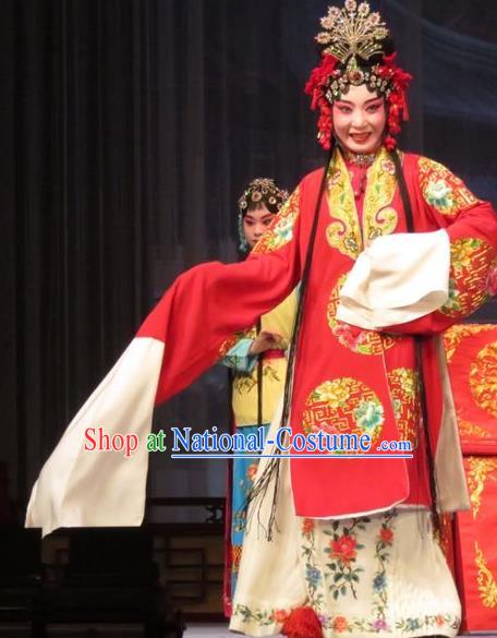 Chinese Ping Opera Remember Back to the Cup Bride Apparels Costumes and Headpieces Traditional Pingju Opera Diva Wang Yuying Red Dress Garment