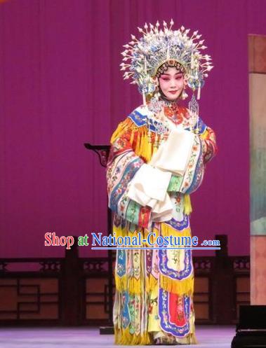 Chinese Ping Opera The Arrogant Princess Diva Apparels Costumes and Headdress Traditional Pingju Opera Garment Hua Tan Embroidered Dress