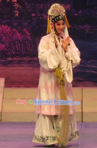 Chinese Ping Opera Actress Apparels Costumes and Headdress Peach Blossom Temple Traditional Pingju Opera Taoist Nun Chen Miaochan Dress Garment