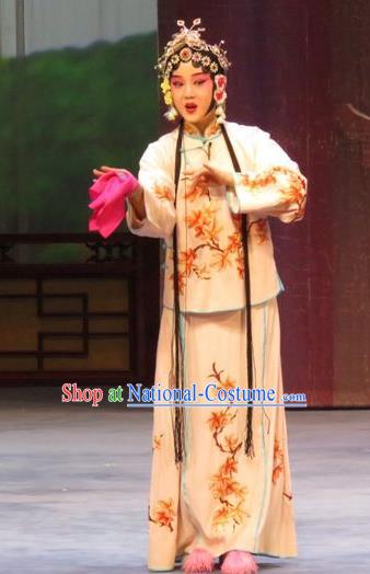 Chinese Ping Opera Xiao Dan Apparels Costumes and Headdress Li Xianglian Selling Paintings Traditional Pingju Opera Diva Dress Garment