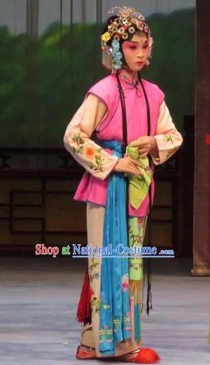 Chinese Ping Opera Servant Girl Apparels Costumes and Headdress Li Xianglian Selling Paintings Traditional Pingju Opera Maidservant Dress Garment