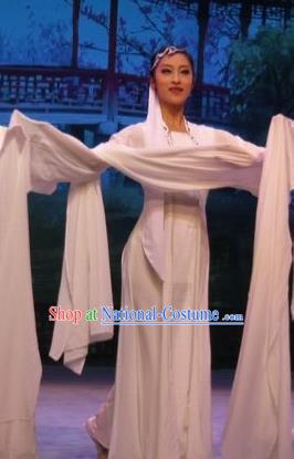 Chinese Ping Opera Young Lady Costumes Apparels and Headpieces Baoyu and Daiyu Traditional Pingju Opera White Dress Garment