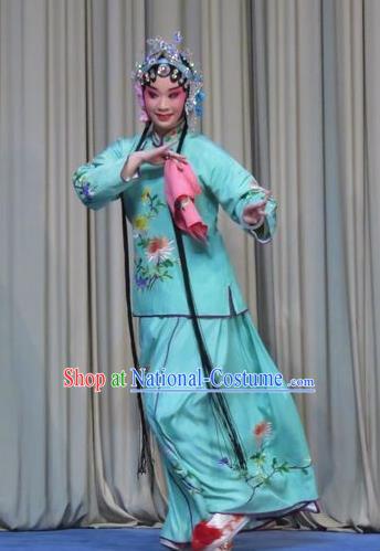 Chinese Ping Opera Huadan Costumes Apparels and Headpieces Traditional Pingju Opera Young Beauty Green Dress Actress Garment