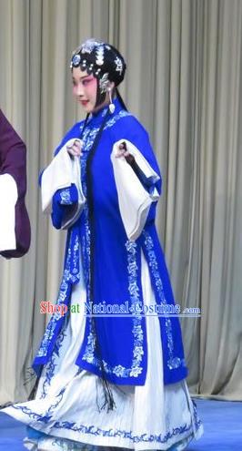 Chinese Ping Opera Rich Female Costumes Apparels and Headpieces Traditional Pingju Opera Huadan Blue Dress Young Beauty Garment