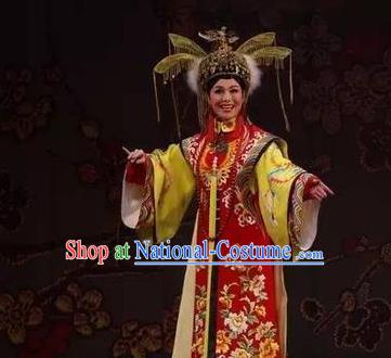 Chinese Ping Opera Actress Qing Dynasty Empress Costumes Apparels and Headdress Xiaozhuang Changge Traditional Pingju Opera Diva Dress Queen Garment