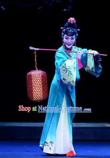 Chinese Ping Opera Hostess Leng Yuefang Costumes Apparels and Headdress Ji Yin Chuan Qi Traditional Pingju Opera Diva Green Dress Garment