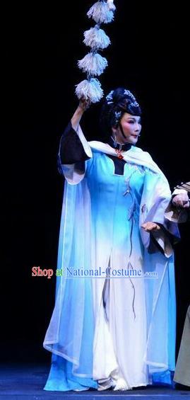 Chinese Ping Opera Widow Costumes Apparels and Headdress Ji Yin Chuan Qi Traditional Pingju Opera Hostess Leng Yuefang Dress Garment