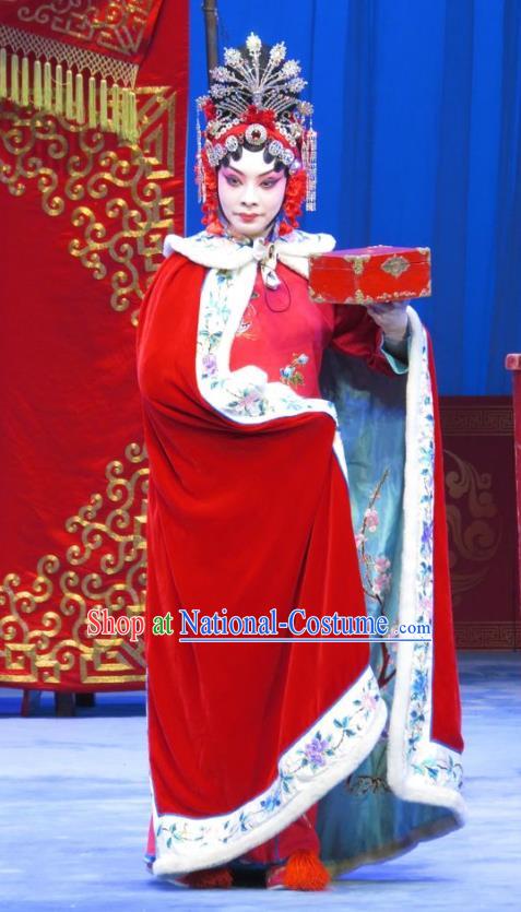 Chinese Ping Opera Hua Tan Du Shiniang Red Costumes Apparels and Headpieces The Beautiful Courtesan Traditional Pingju Opera Diva Dress Garment