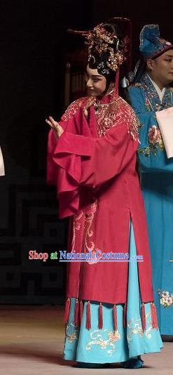 Chinese Ping Opera Huadan Du Shiniang Costumes Apparels and Headpieces The Beautiful Courtesan Traditional Pingju Opera Diva Red Dress Actress Garment