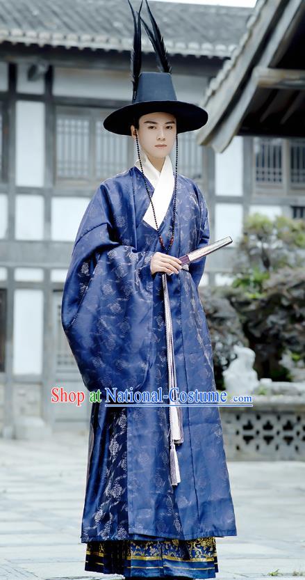 Chinese Traditional Ming Dynasty Male Hanfu Robe Ancient Taoist Apparels Historical Costumes