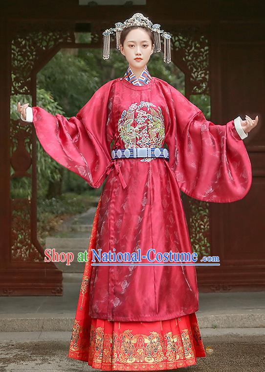 Chinese Traditional Ming Dynasty Bride Red Hanfu Robe Ancient Queen Historical Costumes Empress Apparels