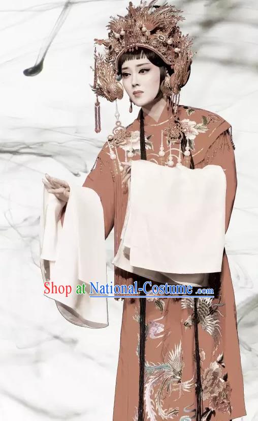 Chinese Shaoxing Opera Bride Wedding Garment Phoenix Tears Apparels Yue Opera Hua Tan Actress Costumes Young Lady Red Dress and Phoenix Coronet