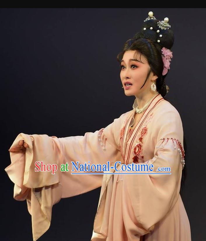 Chinese Shaoxing Opera Talented Woman Dress Garment Yue Opera Lu You And Tang Wan Hua Dan Costumes Young Female Apparels and Hair Ornaments