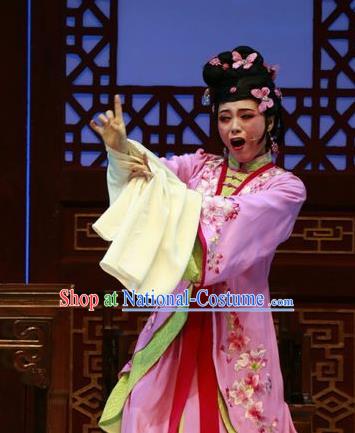 Chinese Shaoxing Opera Hua Tan Diva Pink Dress and Headpieces Yue Opera Shuang Jiao Jie Qin Costumes Actress Noble Lady Cang Qiugu Apparels Garment